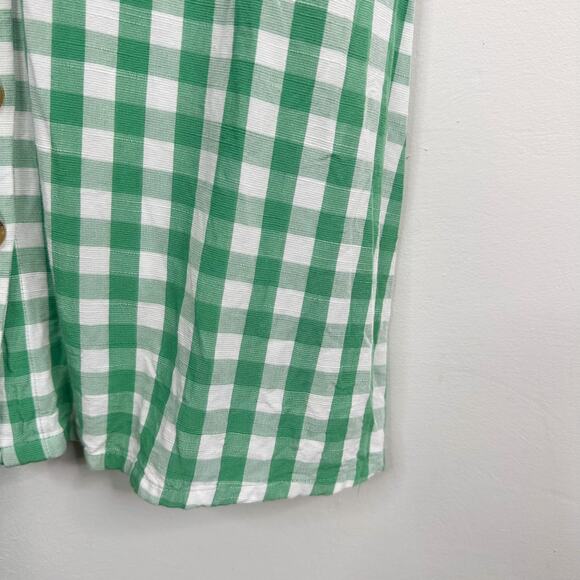 Loft Green & White Gingham Checkered A-Line Button Front Dress - Picture 4 of 10